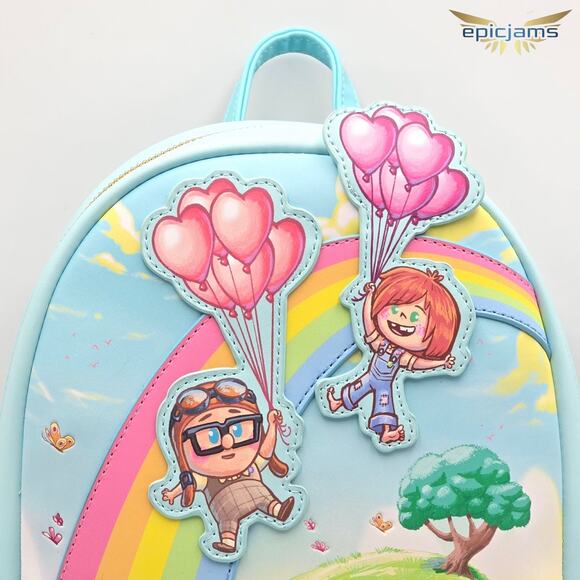 Loungefly Disney Pixar Up Carl & Ellie Rainbow Mini Backpack Bag & Wallet Set - Picture 10 of 11